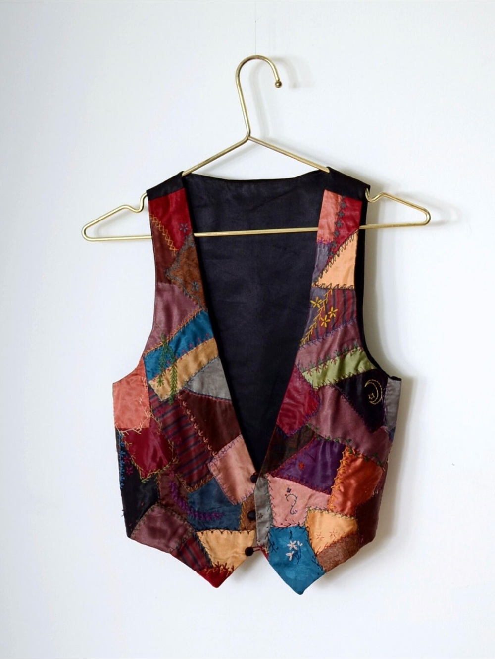 Vtg Silk Quilted Patchwork Vest